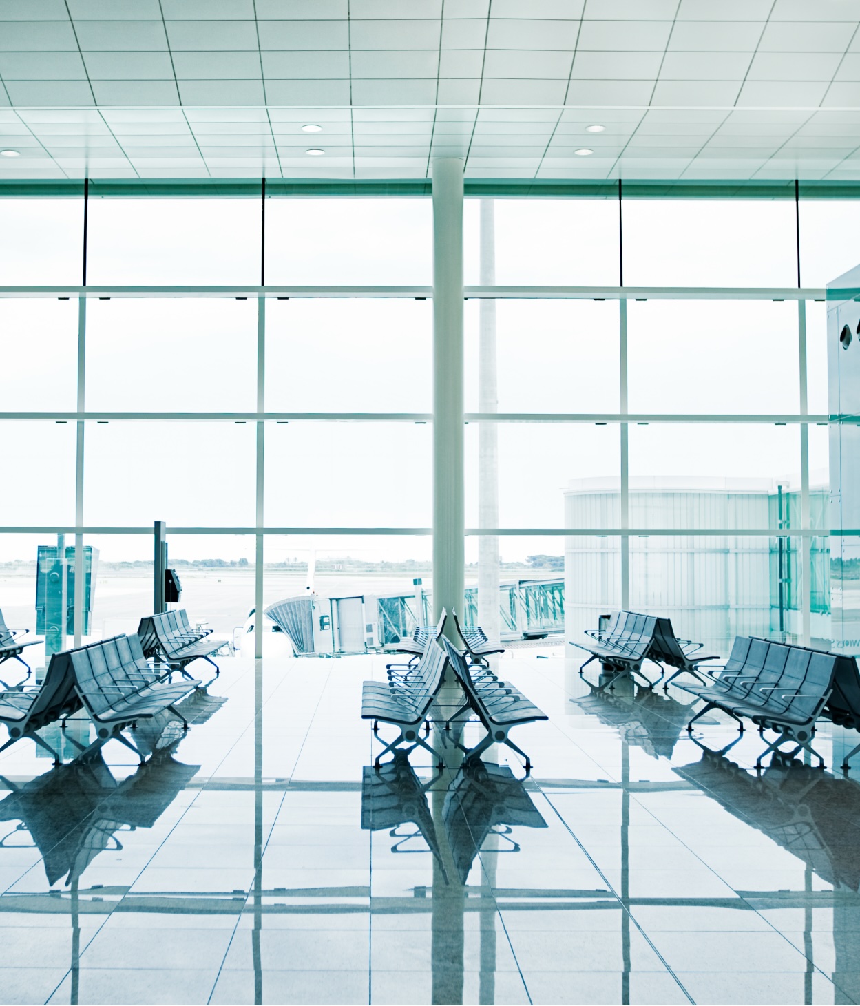 Empty airport gate waiting area
