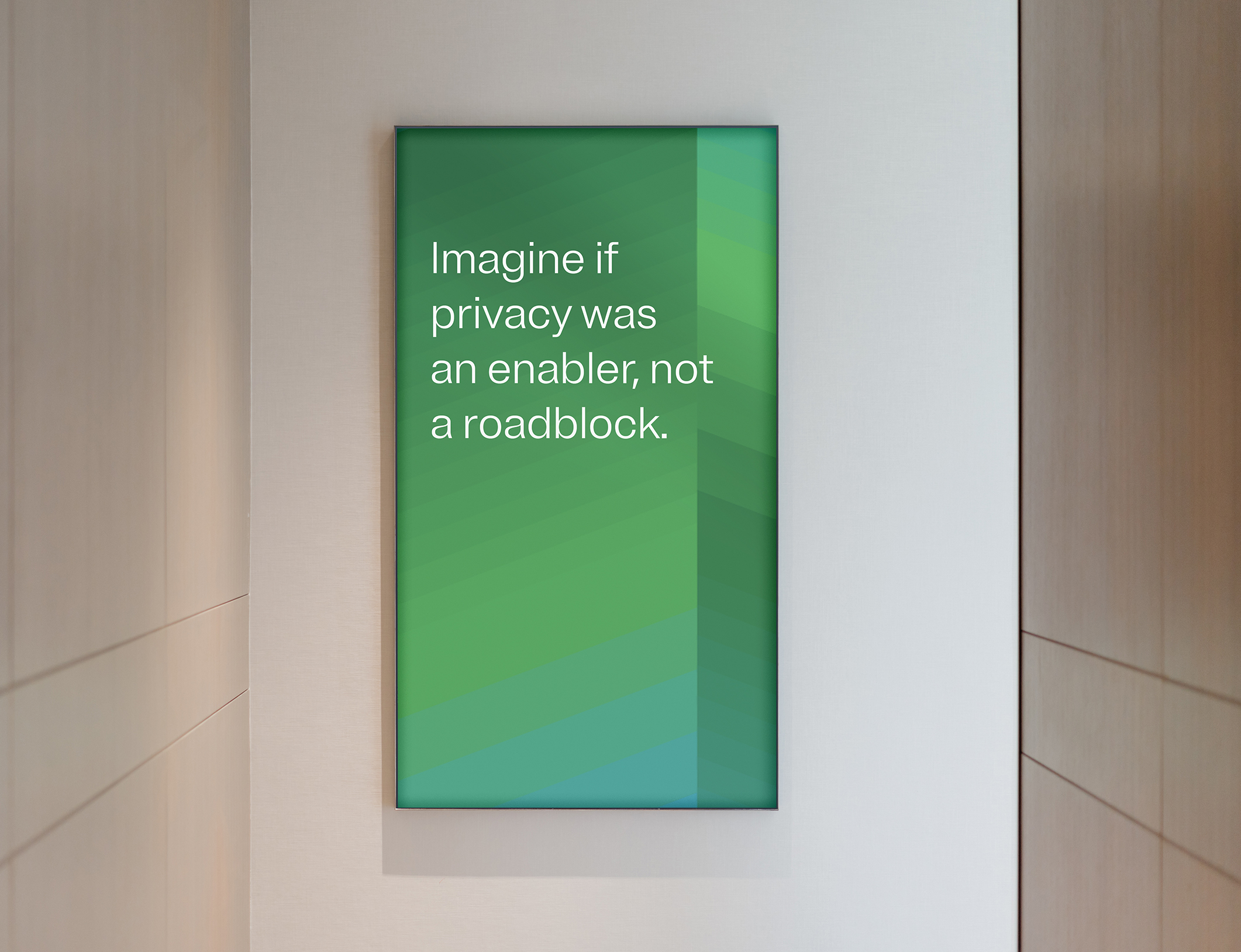 Framed poster with OneTrust typography and orange gradients